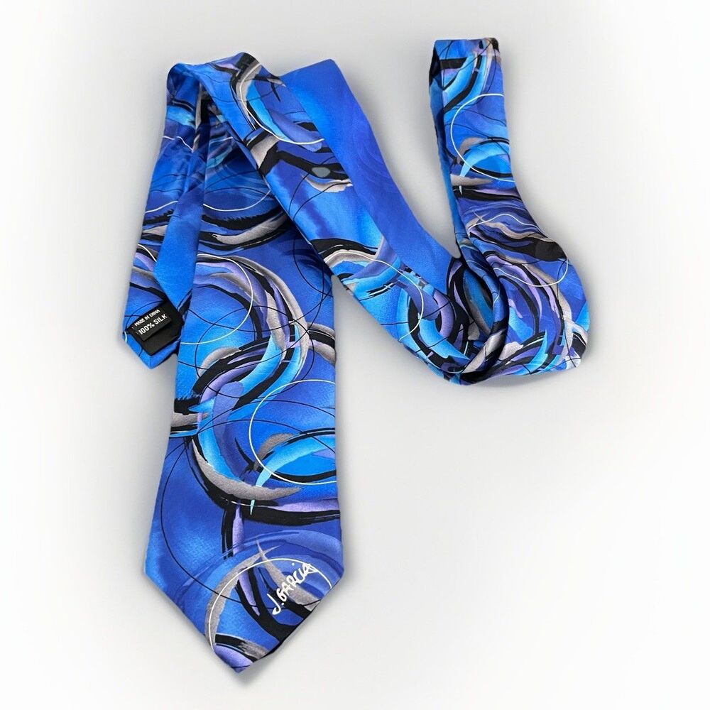 J Garcia Clockworks Blue Abstract Silk Tie Easter Spring Wedding Collectors Art - Picture 2 of 10